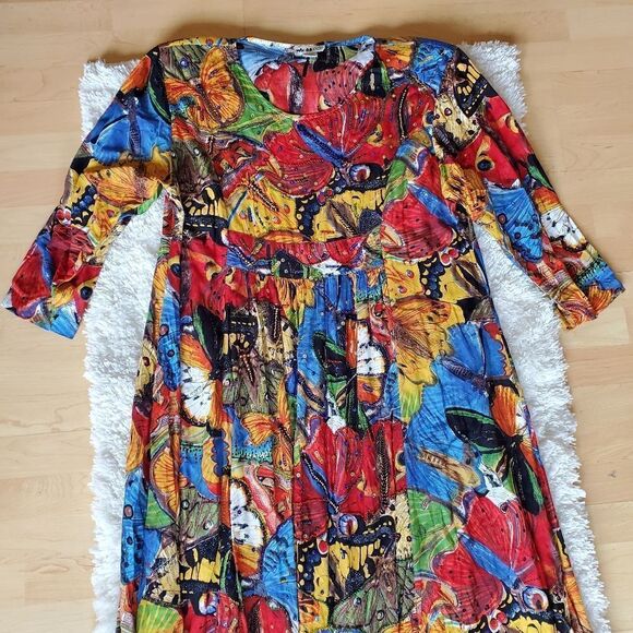 We Be Bop Women's Midi Dress Embellished Size 1X Lagenlook Art To Wear - Picture 3 of 10